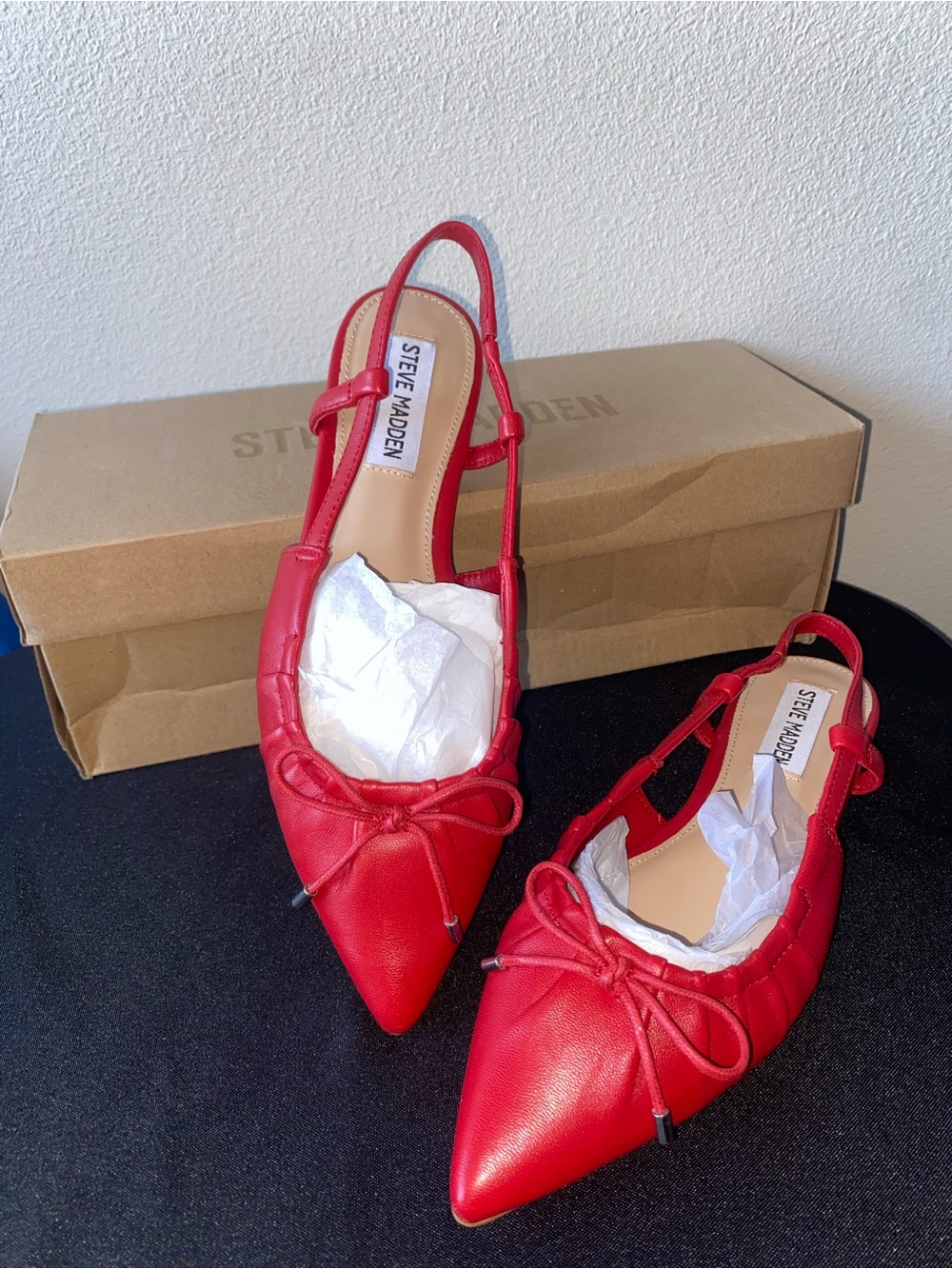 Steve Madden Red Pointed-Toe Bow Slingback Flats